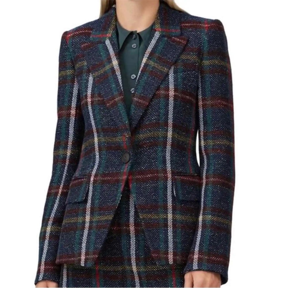 $698 Veronica Beard Blue Plaid Multi Bexley Zane Dickey Jacket Blazer sz 0